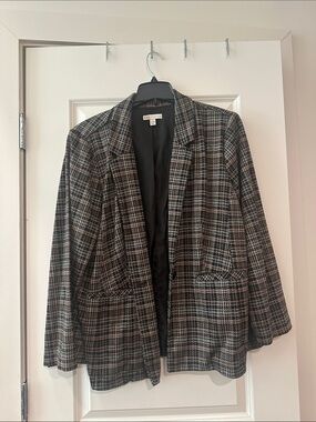 Cato Plaid Open-Front Blazer Jacket in Black and Tan